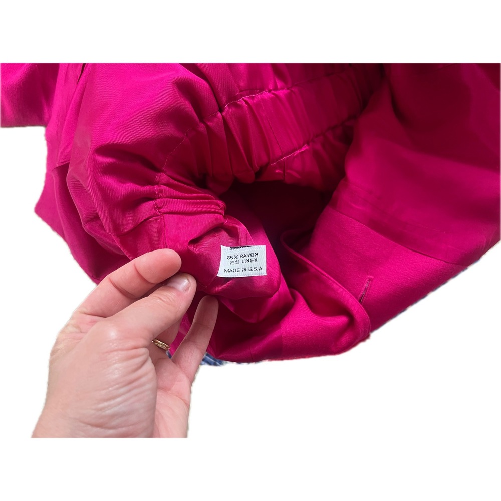 Vintage 80s Pink Blazer Jacket Made in USA Sz 4 Rayon Linen Cinched Back Barbie - Picture 7 of 7